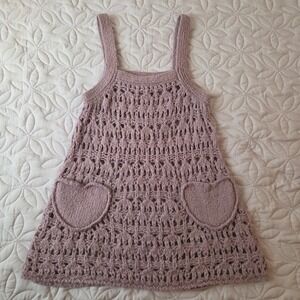 Women's LUX Crochet Jumper Lavender Size Small Y2K Boho Heart Pockets‎